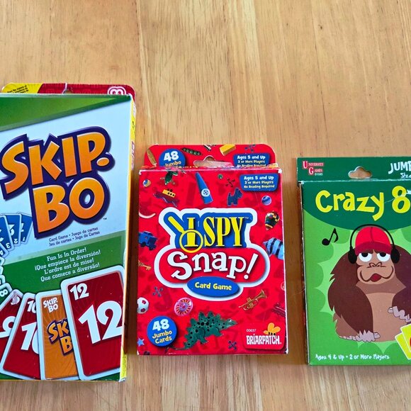 3 Sets Of  Playing Cards for Kids: Snap, Crazy Eight, Skip.Bo (291) - Picture 1 of 2